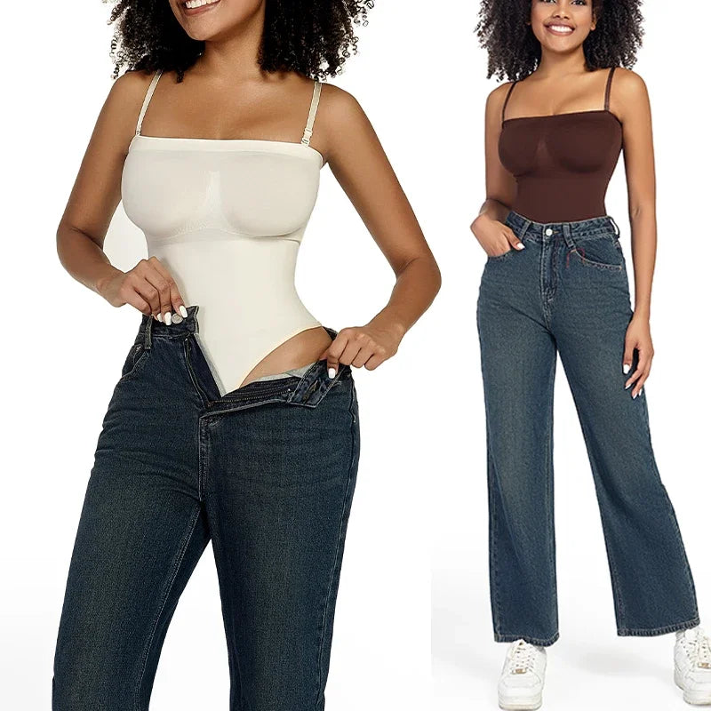 Off Shoulder Bustier Tube Top Strapless Bodysuit Women Thongs Shapewear Tummy Control Body Shaper Waist Trainer Skinny Underwear