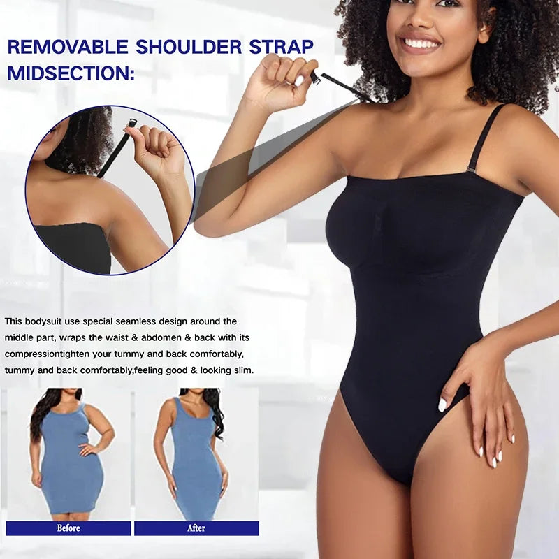 Off Shoulder Bustier Tube Top Strapless Bodysuit Women Thongs Shapewear Tummy Control Body Shaper Waist Trainer Skinny Underwear
