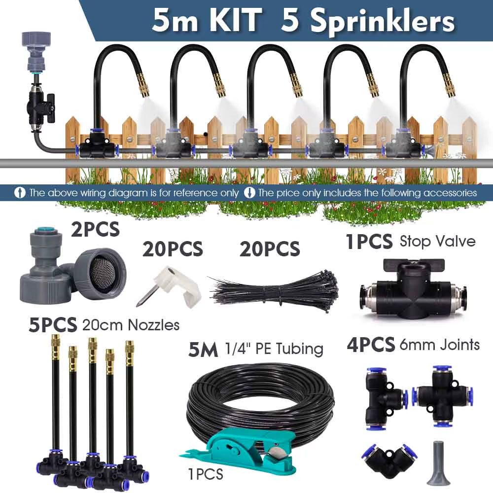 30-5M 1/4" 4/6Mm Misting Cooling System 360° Free-Bend Adjustable Nozzle Atomizer Sprayer for Outdoor Garden Irrigation Watering