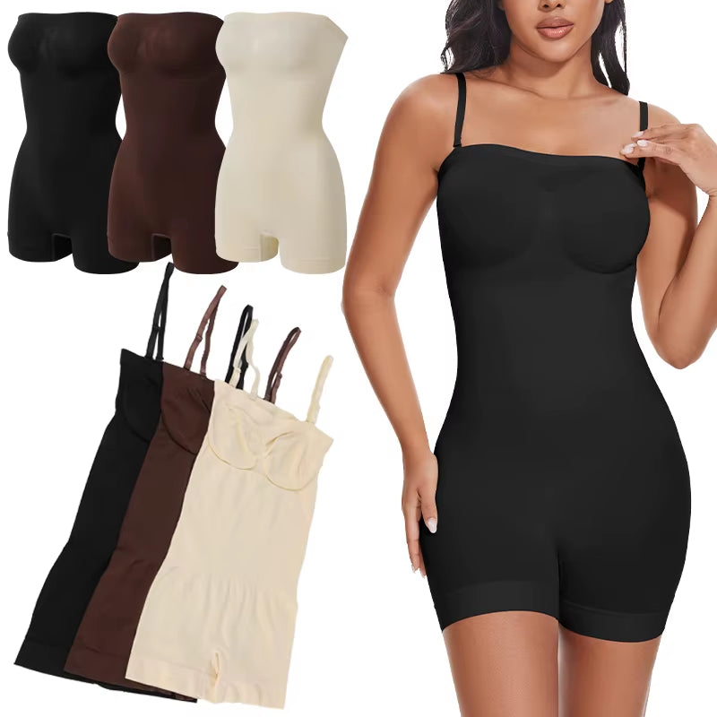 Strapless Bodysuit off Shoulder Bustier Tube Top Women Shorts Shapewear Tummy Control Body Shaper Waist Trainer Skinny Underwear