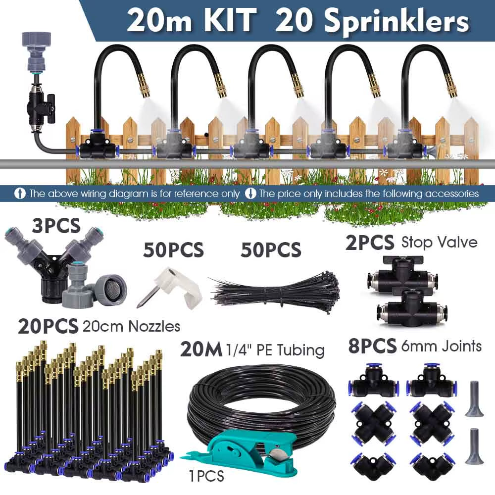 30-5M 1/4" 4/6Mm Misting Cooling System 360° Free-Bend Adjustable Nozzle Atomizer Sprayer for Outdoor Garden Irrigation Watering