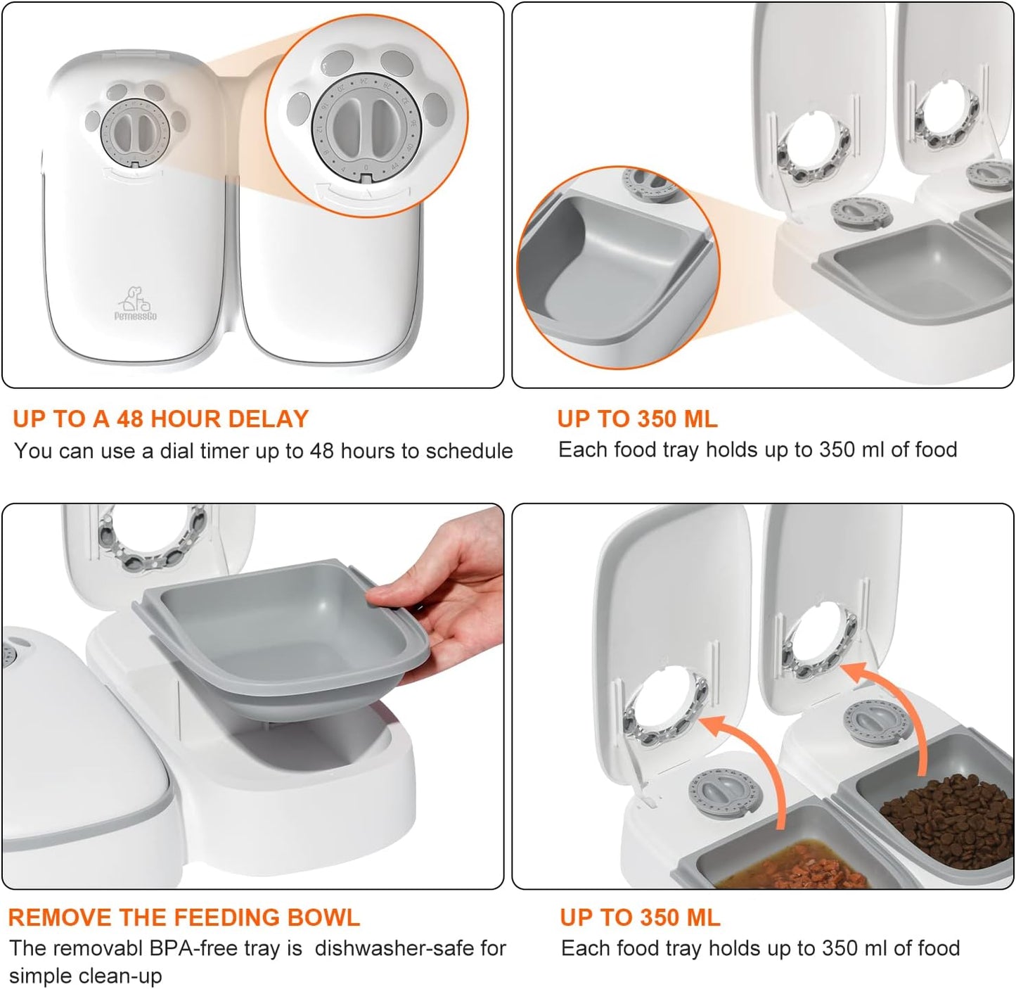 Automatic 2 Meals Cat Feeder, Pet Feeder with Timer, Timed and Portion Control for Dry or Semi-Moist Food, Food Dispenser for Cat and Dog, 48-Hour Timed (2 Meals Cat Feeder)