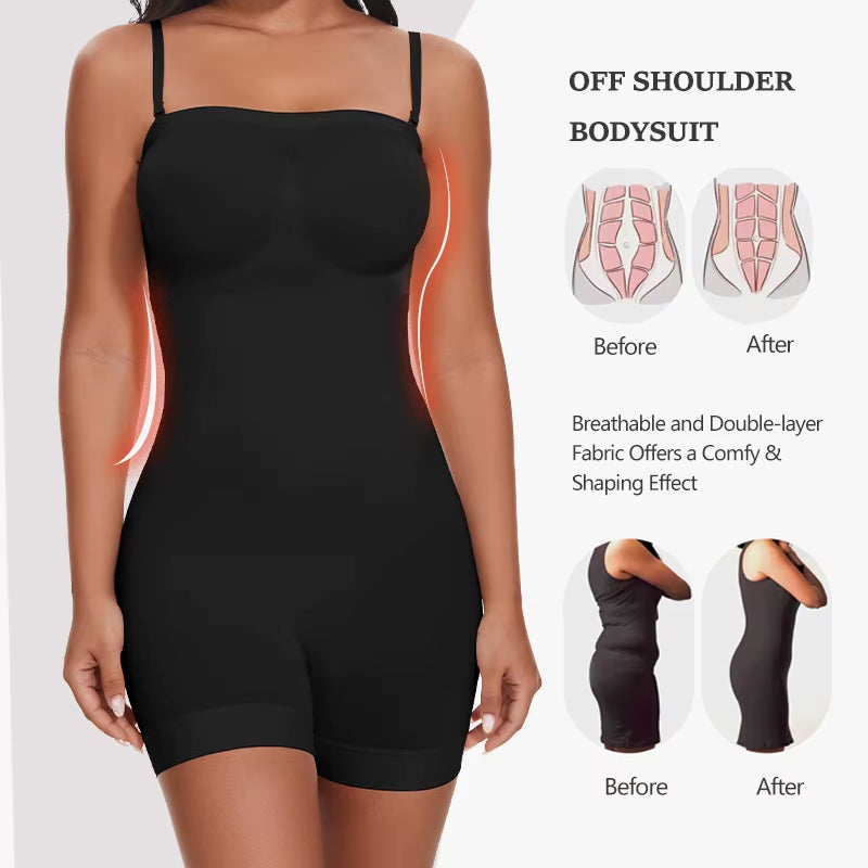 Strapless Bodysuit off Shoulder Bustier Tube Top Women Shorts Shapewear Tummy Control Body Shaper Waist Trainer Skinny Underwear