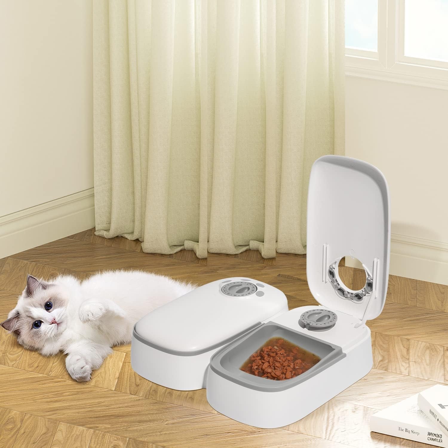 Automatic 2 Meals Cat Feeder, Pet Feeder with Timer, Timed and Portion Control for Dry or Semi-Moist Food, Food Dispenser for Cat and Dog, 48-Hour Timed (2 Meals Cat Feeder)