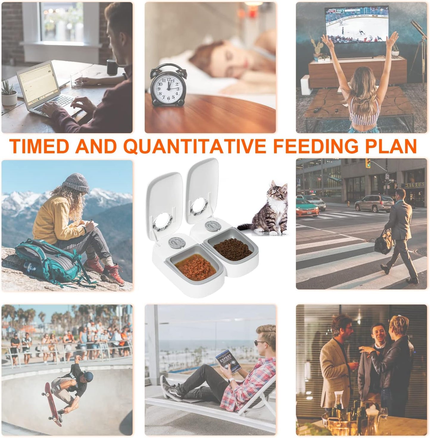 Automatic 2 Meals Cat Feeder, Pet Feeder with Timer, Timed and Portion Control for Dry or Semi-Moist Food, Food Dispenser for Cat and Dog, 48-Hour Timed (2 Meals Cat Feeder)