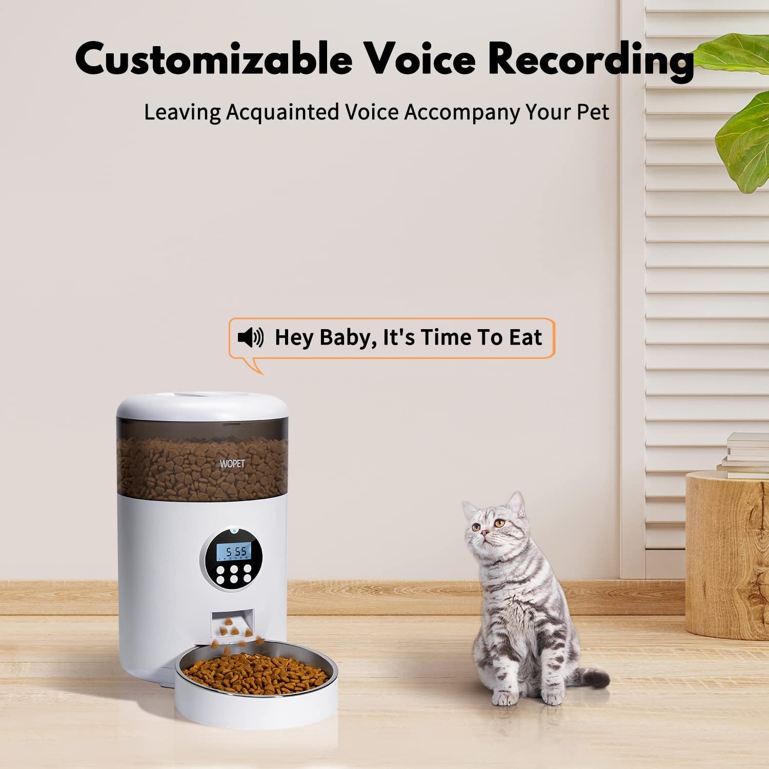 4L Automatic Cat Feeder,Timed Dog Feeder Pet Food Dispenser with Desiccant Bag for Dry Food,Programmable Portion Control & Voice Recorder for Small/Medium Pets (4L, Grey)