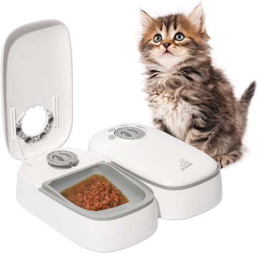 Automatic 2 Meals Cat Feeder, Pet Feeder with Timer, Timed and Portion Control for Dry or Semi-Moist Food, Food Dispenser for Cat and Dog, 48-Hour Timed (2 Meals Cat Feeder)