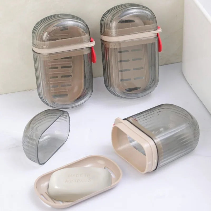 1-5Pcs Portable Soap Tray Leakproof Household Bathroom Drain Tray Bathroom Transparent Soap Box with Lid for Camping Traveling